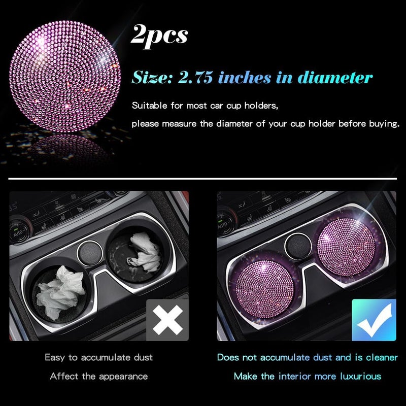 Murimt 2 PCS Universal Vehicle Bling Cup Holder Insert Coaster Car Interior Accessories,2.75 inch Silicone Anti Slip Crystal Rhinestone Car Coaster(Pink) - Image 2